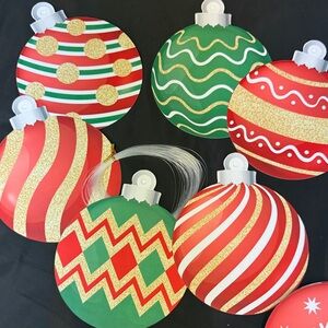 12 festive large waterproof ornaments in red and green holiday decorations. Flat
